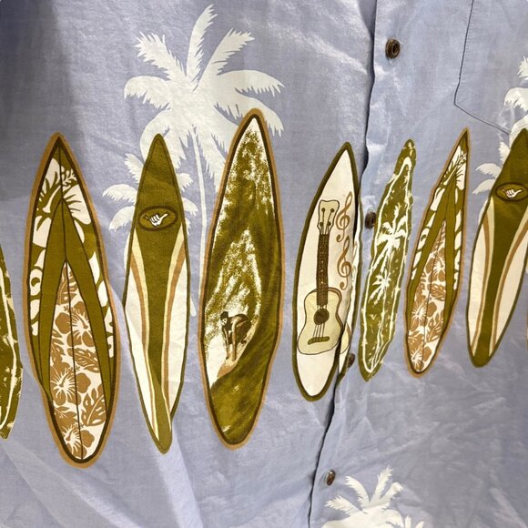 Mens Hawaiian Surfboard Print Blue Short-Sleeve Shirt Ali'i Fashions 2X - Picture 2 of 8